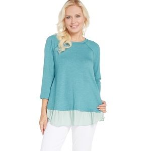 LOGO lounge French terry ruffle top teal large